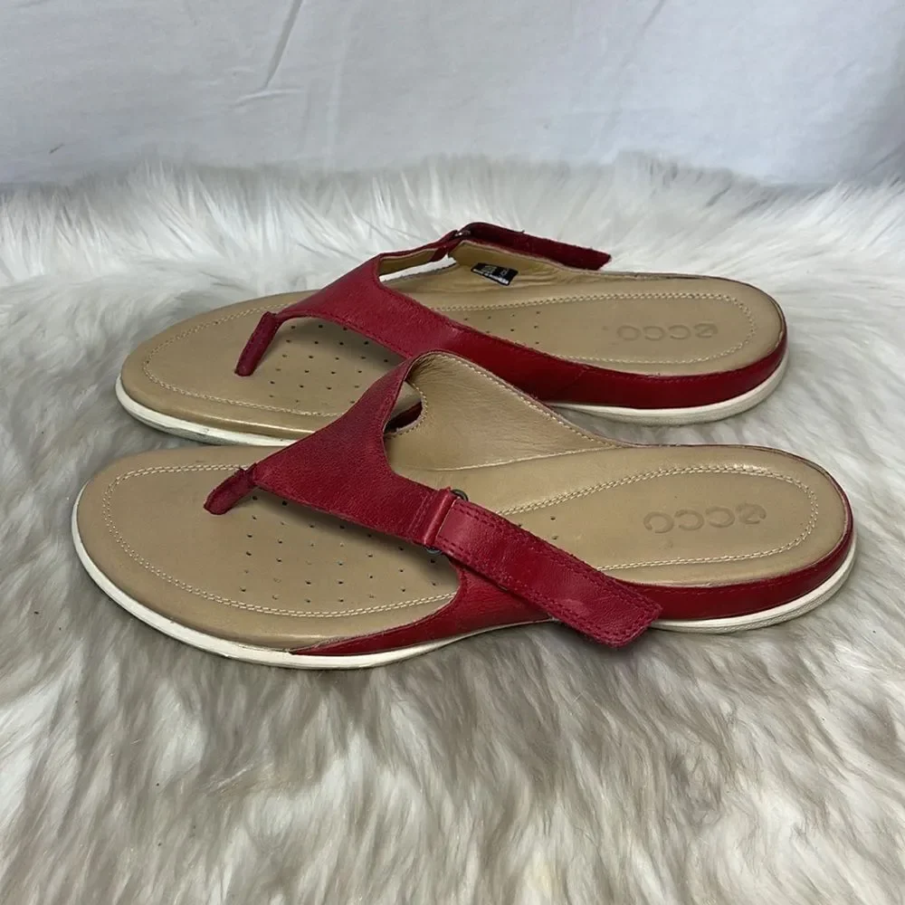 Ecco Red Leather‎ Adjustable Thong Sandals Sz 40/US 9
